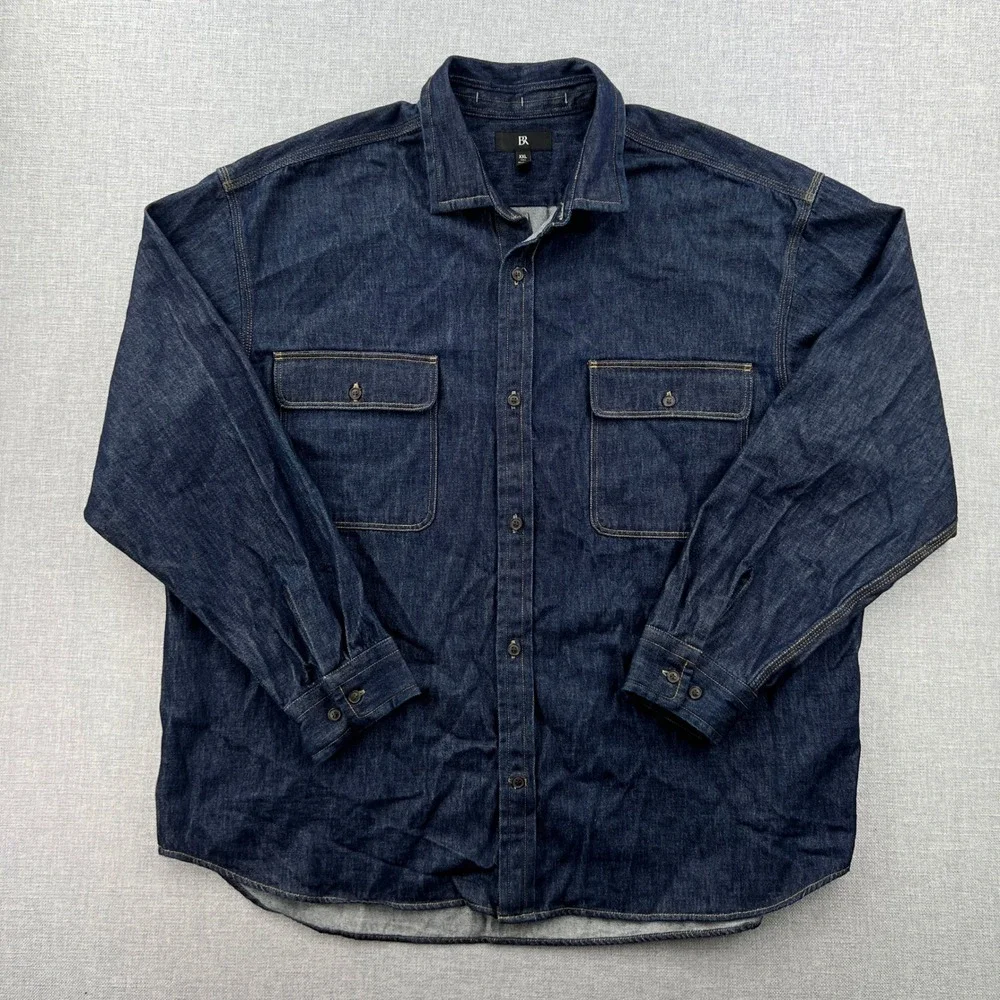Banana Republic Denim Overshirt Men XXL Tall Blue Relaxed Fit Workwear Dark Wash